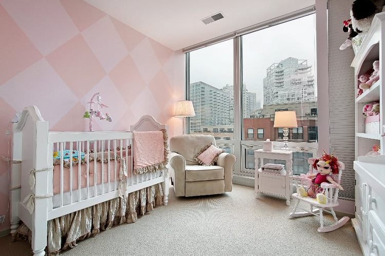 diamond pattern wall decor ideas in baby girl nursery room