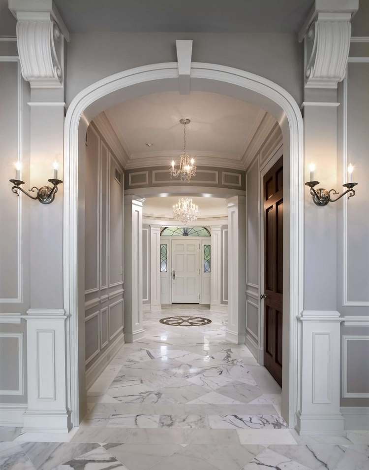 grey and white color scheme elegant and stylish home design corridor decorating ideas 