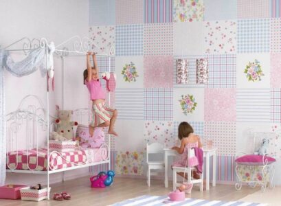 girl-bedroom-design-wall-decorating-ideas-patchwork-wallpaper