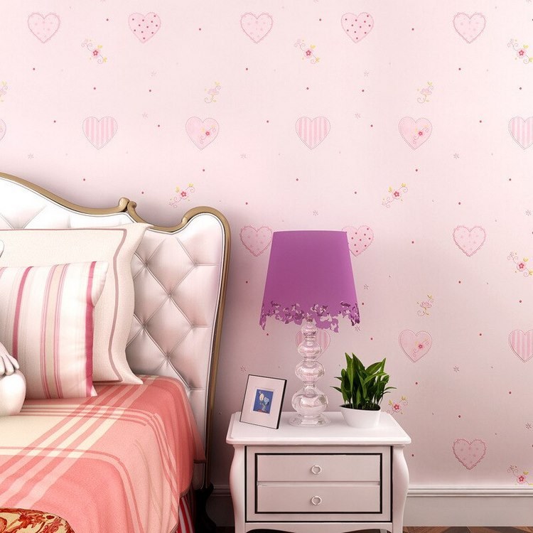 hearts print wallpaper pink girl room ideas