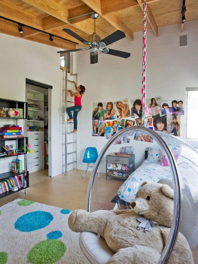 kids bedroom ideas design and original furniture hanging transparent chair