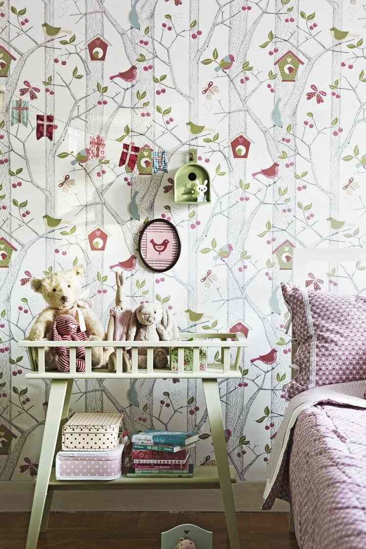 kids bedrooms ideas plants and birds wallpaper