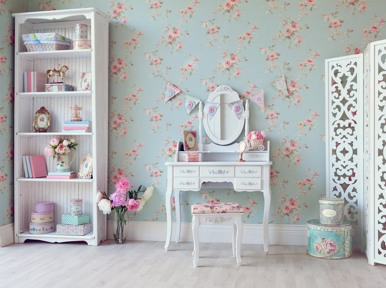 lovely floral print wallpaper for girl bedroom design