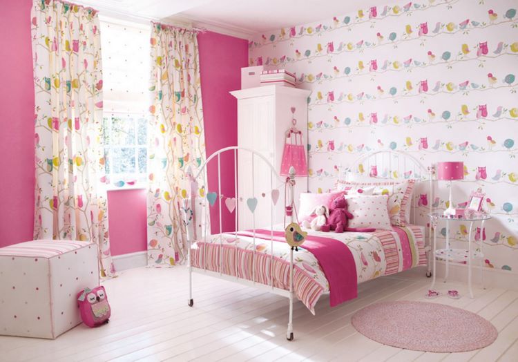 Girls Room with Pink and Blue Giraffe Print Wallpaper  Transitional   Girls Room