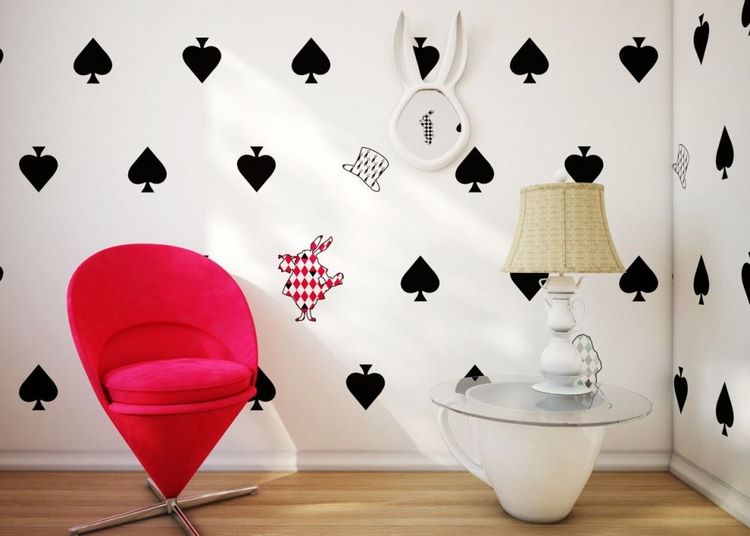 original wallpaper ideas for girl room Alice in Wonderland theme