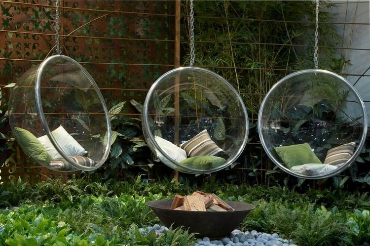 outdoor furniture see through hanging bubble chair and decorative pillows