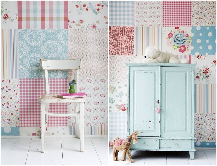 patchwork tile wallpaper ideas for girl bedrooms