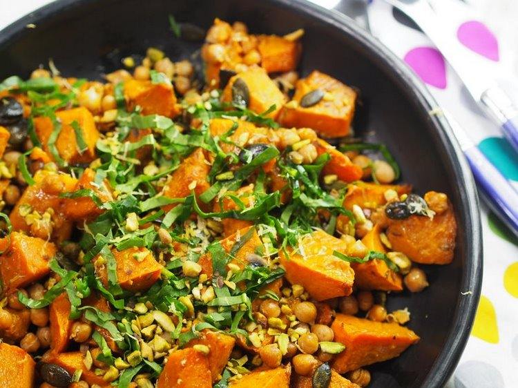 vegan pumpkin and crispy chickpea salad recipe