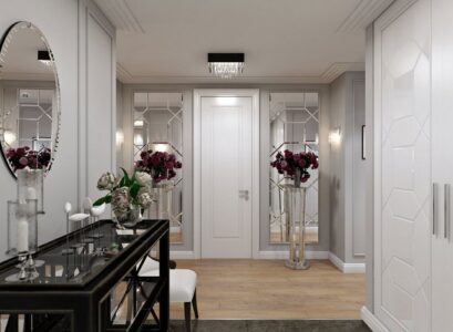 white-and-gray-entryway-ideas-black-accents-and-big-mirrors