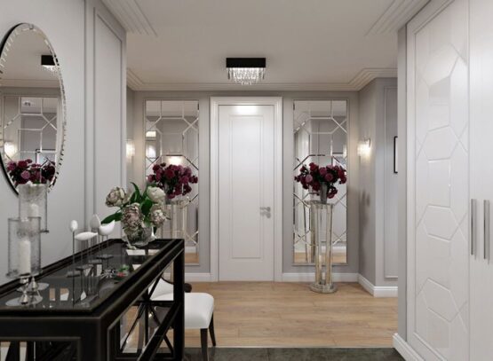 white-and-gray-entryway-ideas-black-accents-and-big-mirrors