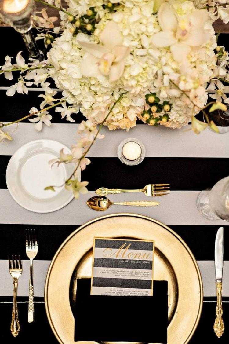 Black and gold wedding decoration ideas festive table place setting