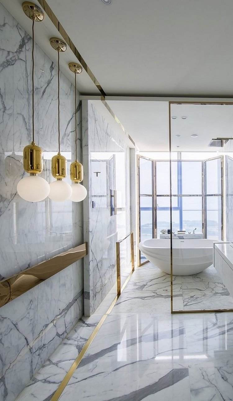 Contemporary bathroom interior design marble floor and walls