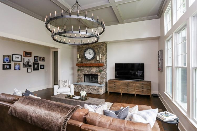 Dark hardwood flooring in home interior design living room decor ideas