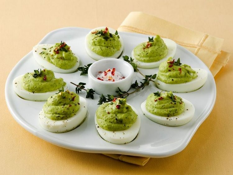 Deviled eggs with pea mousse recipe