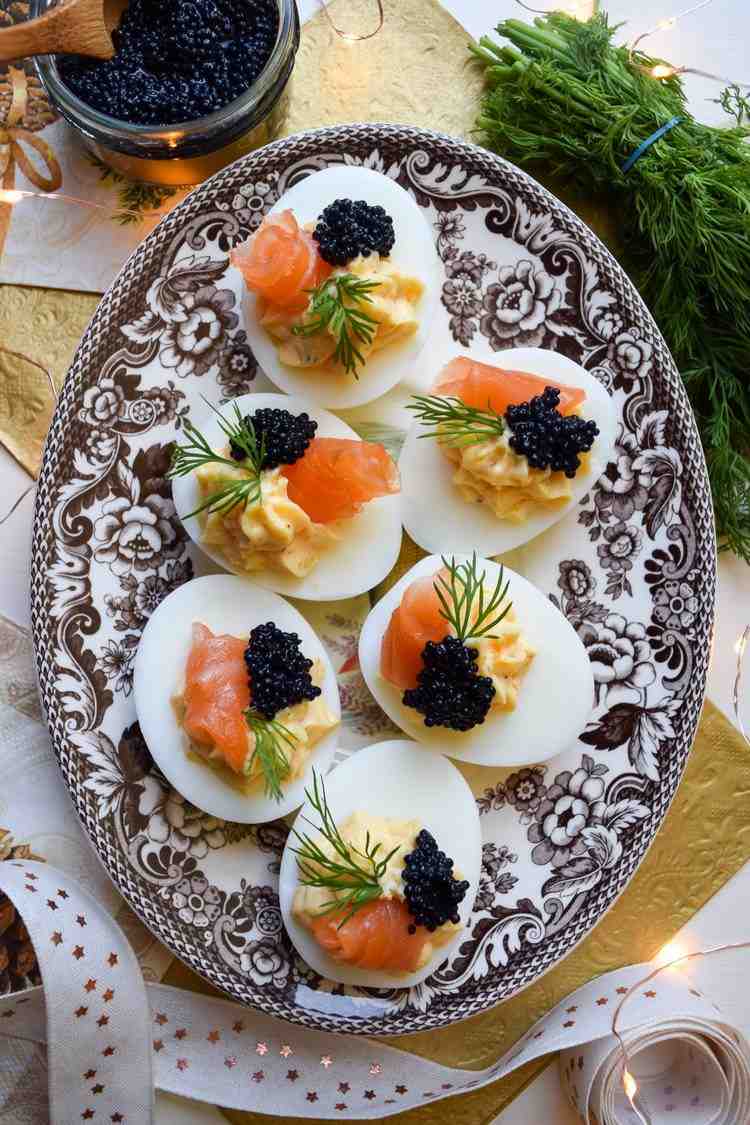 Deviled Eggs with Salmon and Black Caviar