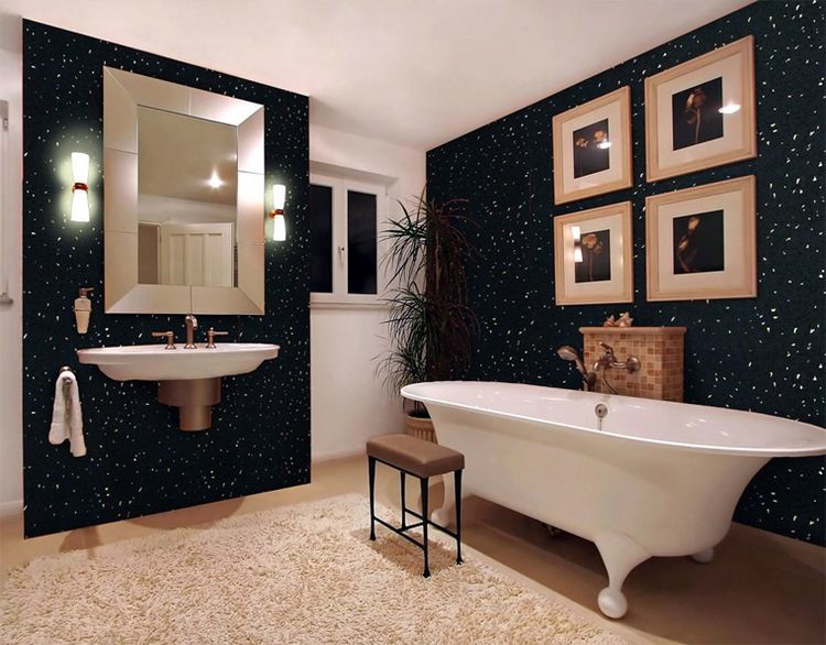 black accent wall with glitter in bathroom
