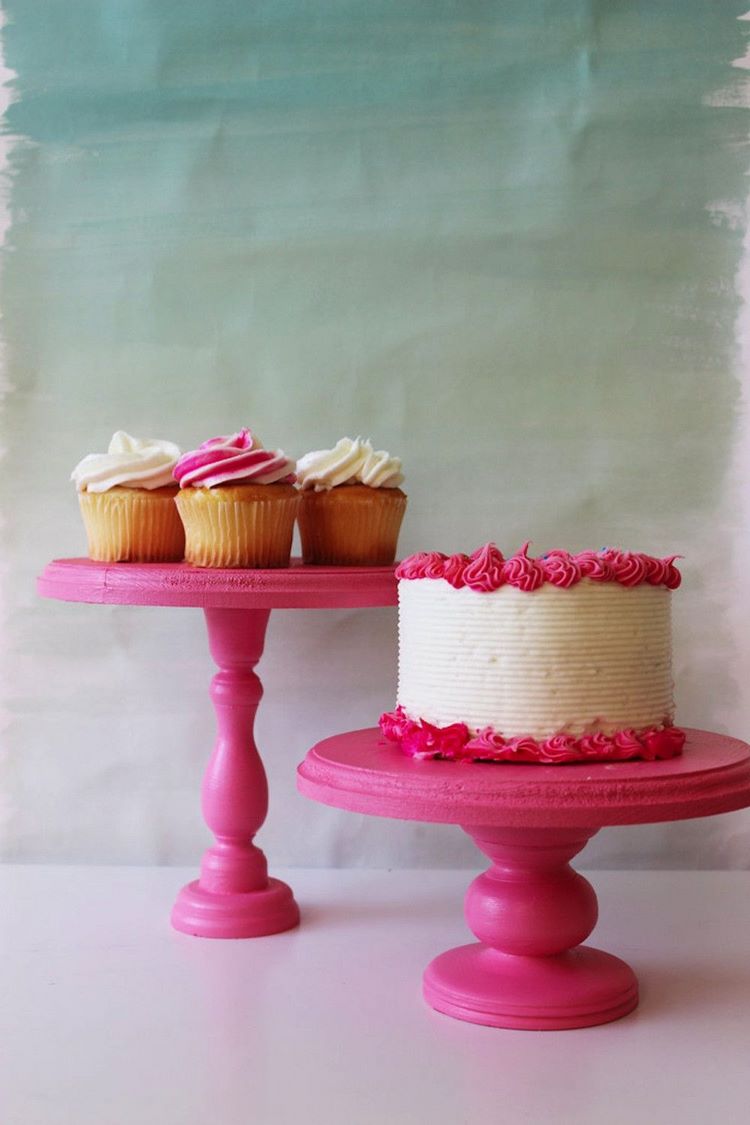 DIY cake stand from wooden candlestick base and plaque