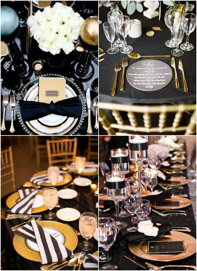Black And Gold Wedding Decoration Ideas, Black White And Gold Wedding Table Settings
