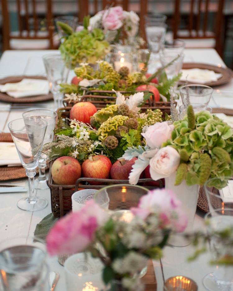lovely table decor with fruits and flowers