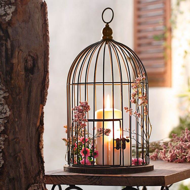 patio and garden decorating ideas birdcage candles and flowers table decor