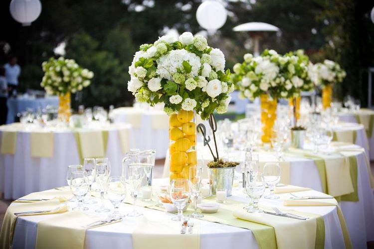tall wedding table centerpieces with lemons and flowers