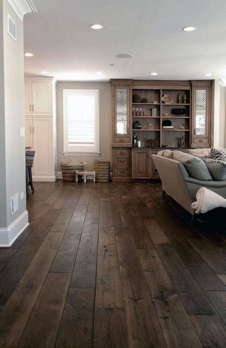 wide plank hardwood floor in living room