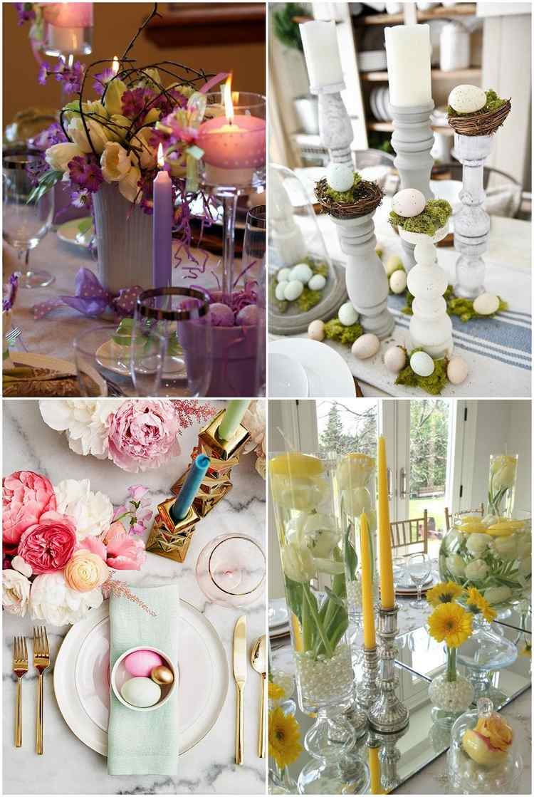 DIY Easter table centerpiece with candles and eggs