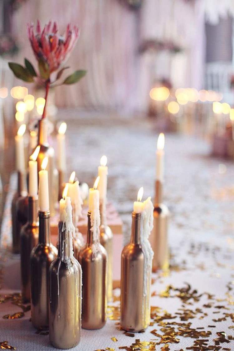 DIY candle holders from bottles table decor ideas