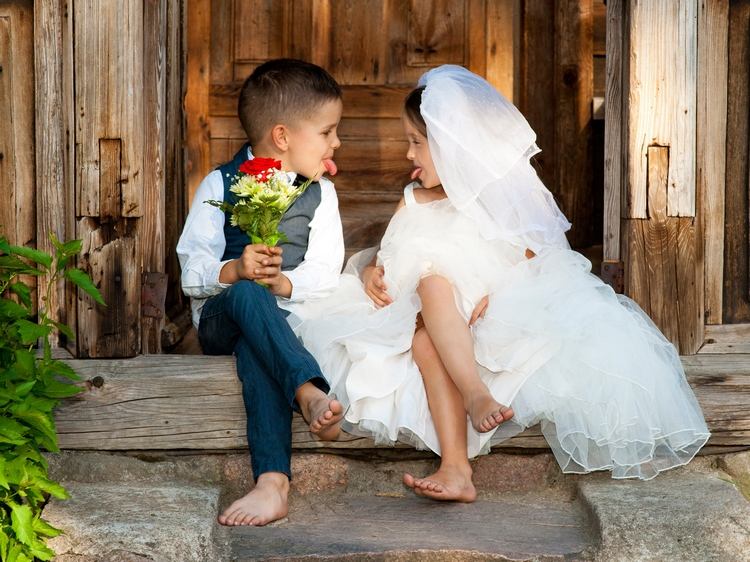 adorable children dressed as bride and groom