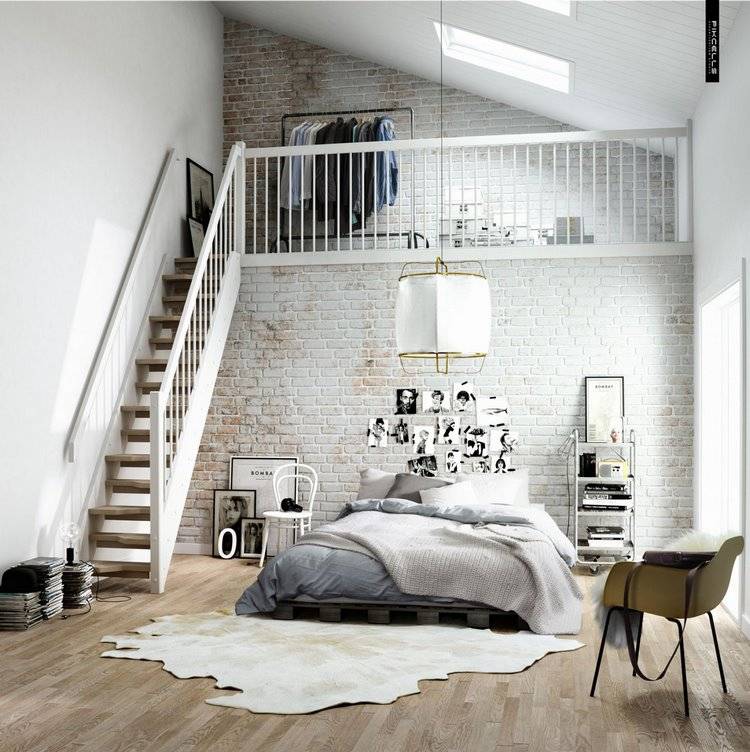 attic bedroom with loft exposed brick wall 