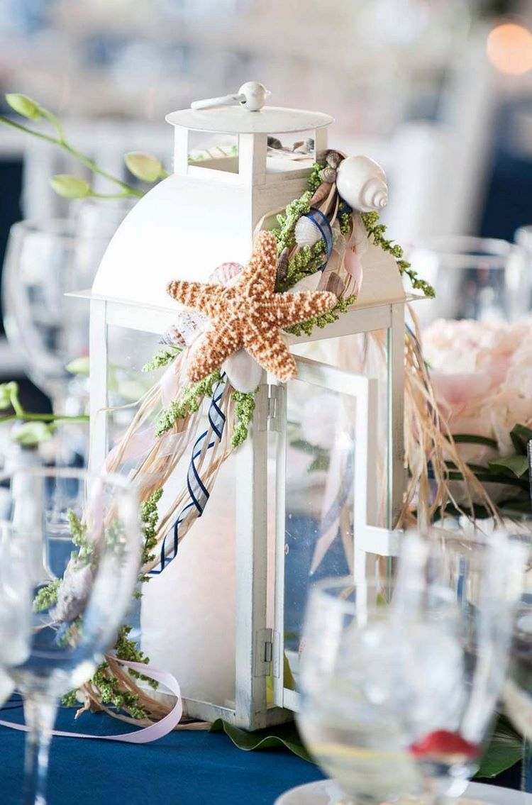 beach wedding decor ideas DIY table centerpiece lantern with candles
