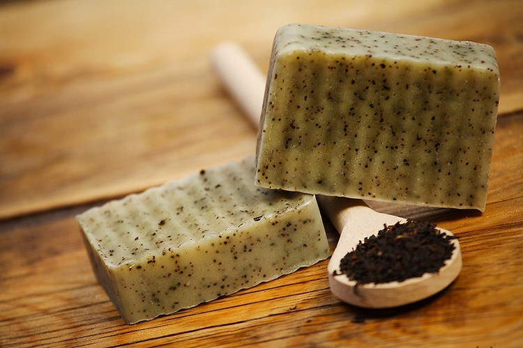 handmade exfoliating natural soap with black tea