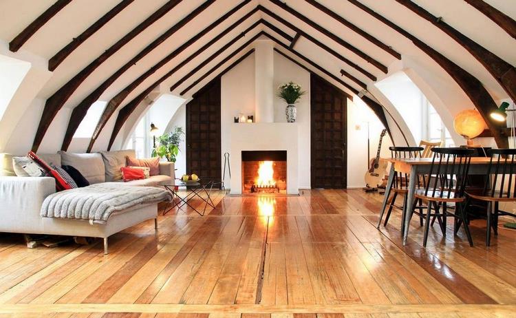 modern attic design ideas fireplace focal point on wall