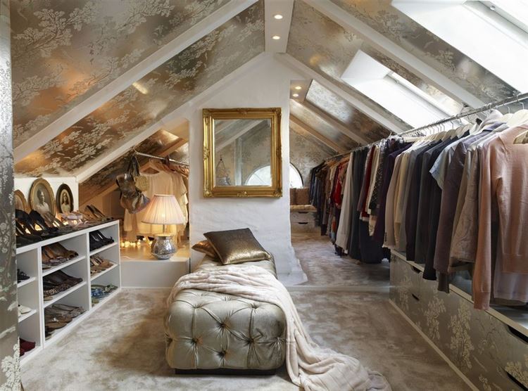 stylish attic conversion elegant closet with ottoman