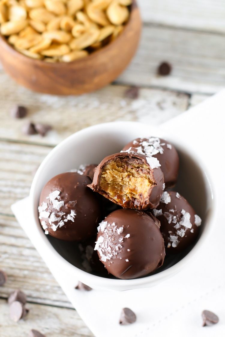 vegan salted chocolate and peanut butter truffles