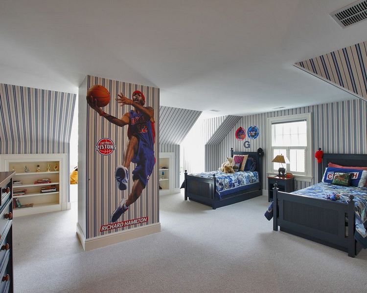 attic bedroom for children basketball theme decor