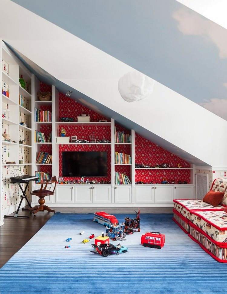 attic bedroom for kids original built in shelving system