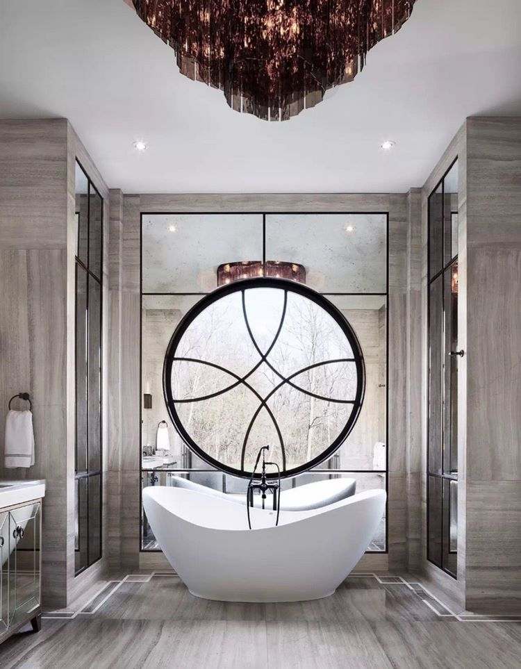 striking bathroom design with freestanding tub and beautiful decor