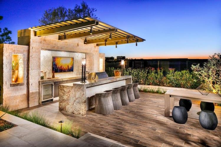 Outdoor kitchen large island with seating patio deck ideas