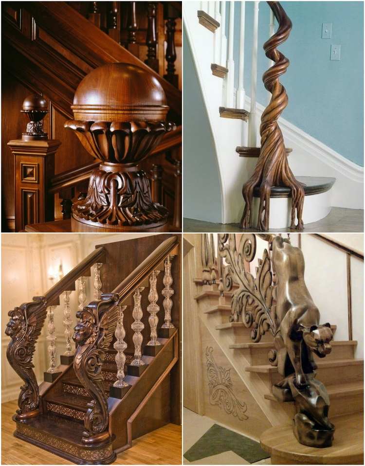 carved wood newel posts staircases decorated with sculptures