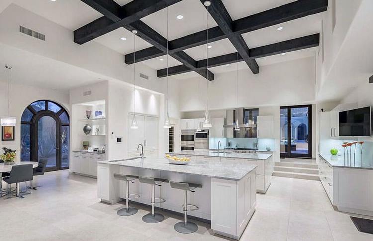 contemporary kitchen with two islands marble countertops 