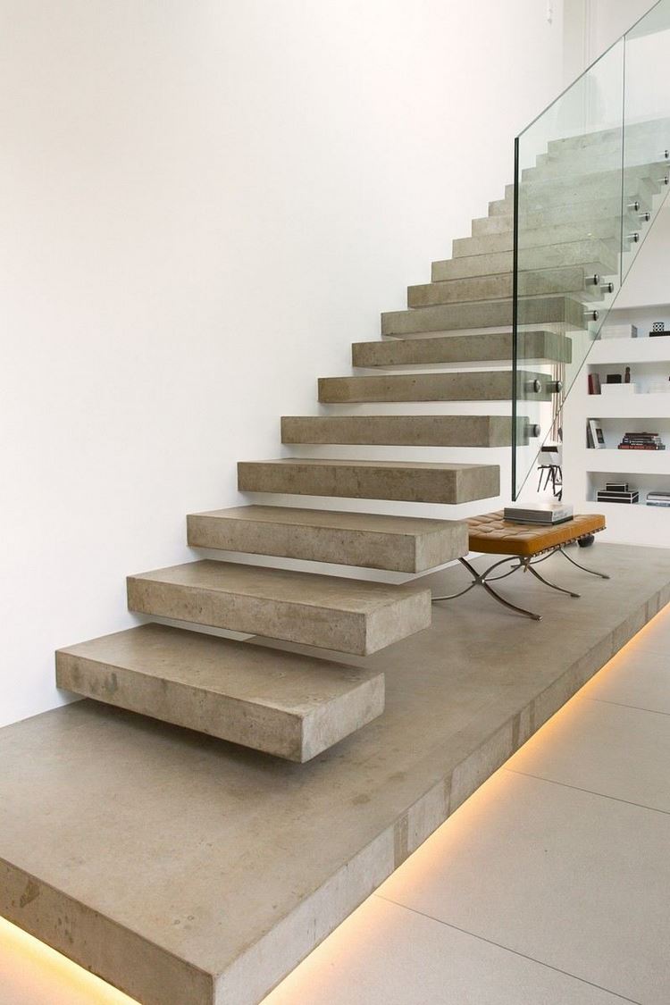 floating concrete staircase refined design integrated lighting