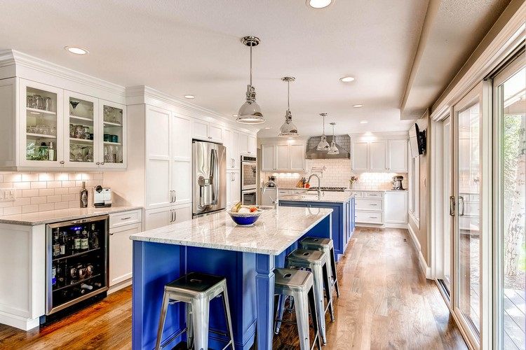 home design ideas white cabinets and blue islands