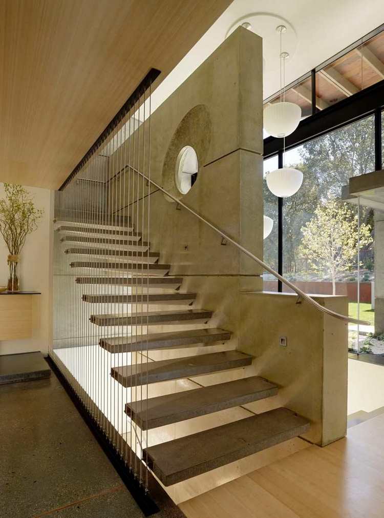 trendy contemporary interior decorative floating concrete staircase