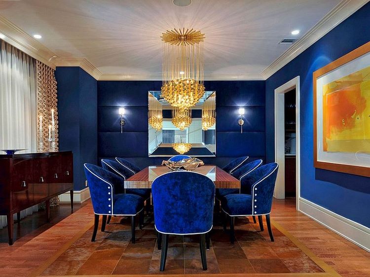 glamorous dining room decor blue and gold interior design ideas 