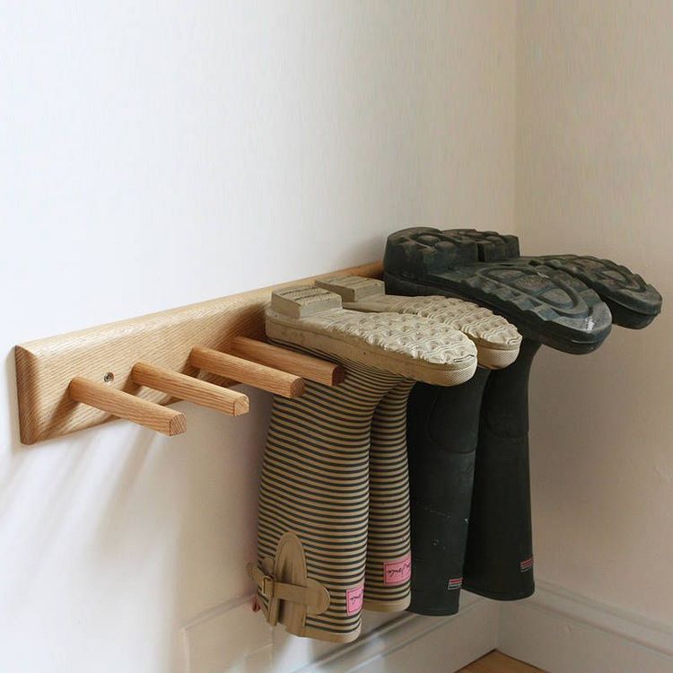 DIY wooden peg boot organizer