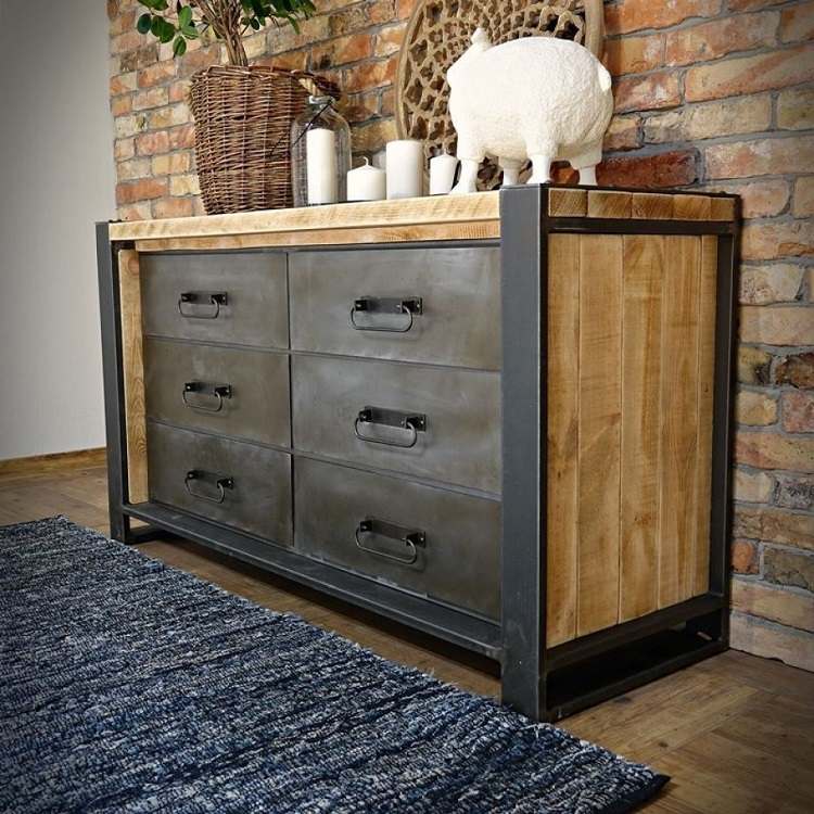 Industrial bedroom furniture ideas metal and wood chest of drawers