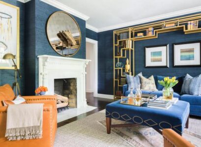 Living-room-decor-blue-gold-colors-and-orange-accents
