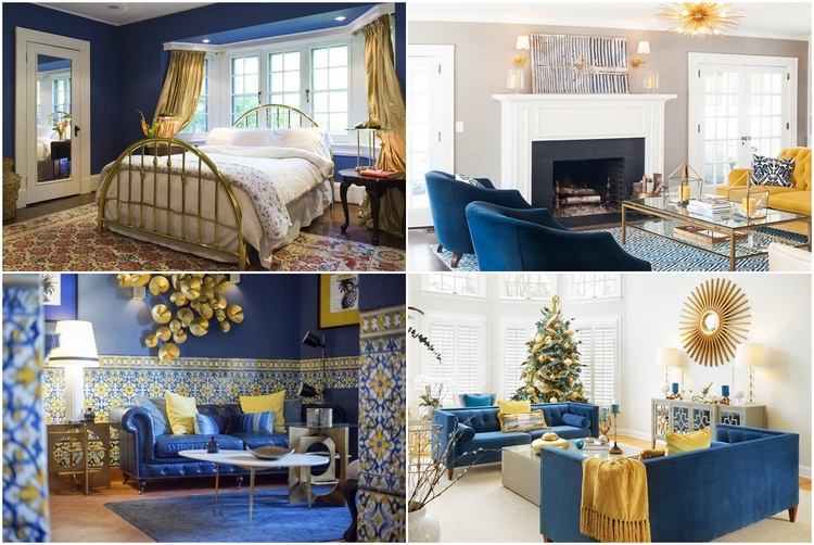 blue and gold color scheme for every room of the home