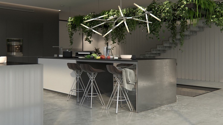 contemporary kitchen decor modern chandelier above island